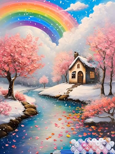 Malen nach Zahlen Erwachsene Regenbogen, Paint by Numbers for Kinder Baum, DIY Handgemalt Ölgemälde Kit inklusive Pinsel und Acrylfarben für Anfänger für Zimmer Deko Wanddeko Ohne Rahmen 60x90cm U-4 von Feionnug