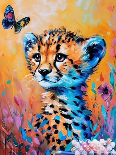 Malen nach Zahlen Erwachsene Schmetterling, Paint by Numbers for Kinder Leopard, DIY Handgemalt Ölgemälde Kit inklusive Pinsel und Acrylfarben für Anfänger Zimmer Deko Wanddeko Ohne Rahmen 60x80cm S-7 von Feionnug