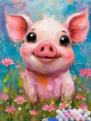 Malen nach Zahlen Erwachsene Schwein, Paint by Numbers for Kinder Niedlich, DIY Handgemalt Ölgemälde Kit inklusive Pinsel und Acrylfarben für Anfänger für Zimmer Deko Wanddeko Ohne Rahmen 60x90cm Q-8 von Feionnug