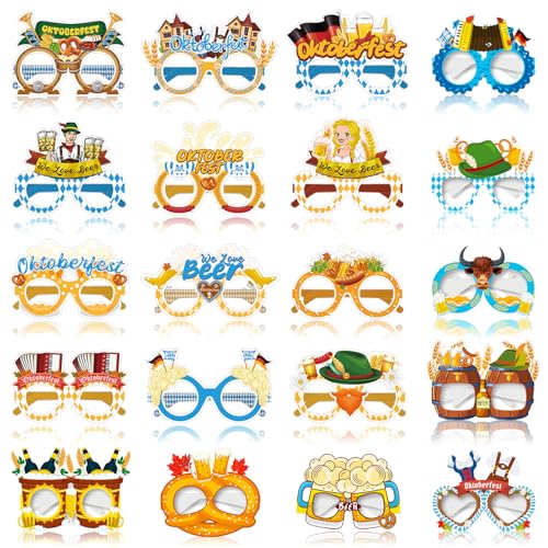 Feliciay 20 Stück Oktoberfest Partybrille,Oktoberfest Accessoires Lustig Papier Brillen,Brillen Dekoration für Oktoberfest Fotorequisiten,Bayrische Brille für Kinder Erwachsene Bayrisch Wiesn Deko von Feliciay