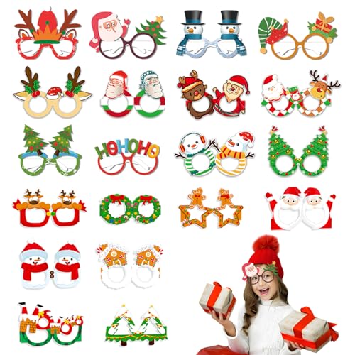 Feliciay 20 Stück Weihnachtsbrille Partybrillen Set,Weihnachten Lustige Brille Party Gläser,Kreative Weihnachtsgläser für Weihnachten Foto Requisiten,Kinder Brillen für Weihnachtskostüme Deko von Feliciay