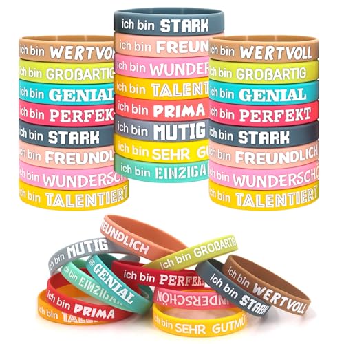 Feliciay 24 Stück Motivationsarmbänder, Inspirierenden Sprüchen Silikon Armbänder, Sprüchen Mutmacher Geschenke, Party Mitgebsel für Kinder Teenager Schüler Kollege von Feliciay