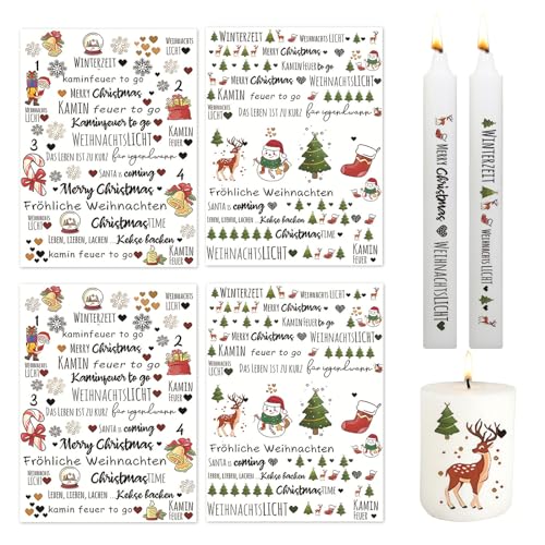 Feliciay 4 Stück Weihnachten Kerzentattoo, Kerzentattoo Wassertransferdruck Kerzen Tattoos Folie Weihnachten Kerzenfolie Kerzenaufkleber für Kerzen Dekorieren Kerzen Tasse DIY Geschenk(Xmas 1) von Feliciay