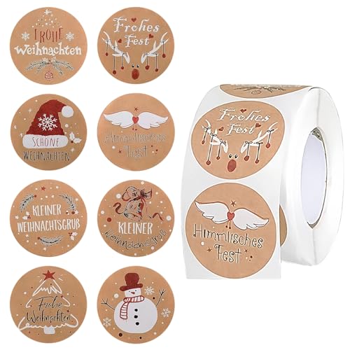 Feliciay 500 Stück Weihnachten Aufkleber, Kraftpapier Weihnachtsaufkleber auf Rolle Vintage Selbstklebend Weihnachtssticker Frohe Weihnachten Sticker für Weihnachtsdeko Geschenkaufkleber(Farbe) von Feliciay