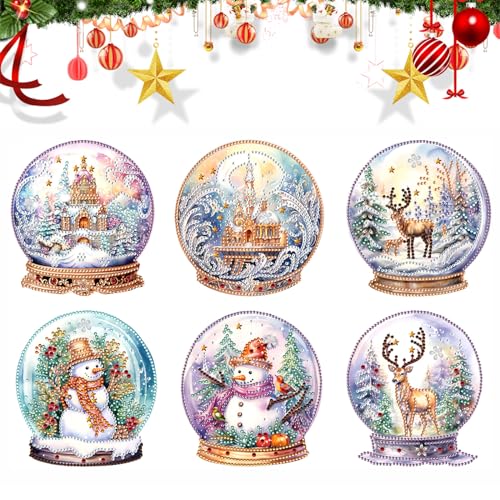 Feliciay 6 Stück Diamond Painting Weihnachtskarten,Weihnachten Diamond Painting Set,Diamond Painting Karten mit Blanko Umschlag,5D DIY Diamant Painting Weihnachten Grußkarten für Kinder Geschenk von Feliciay