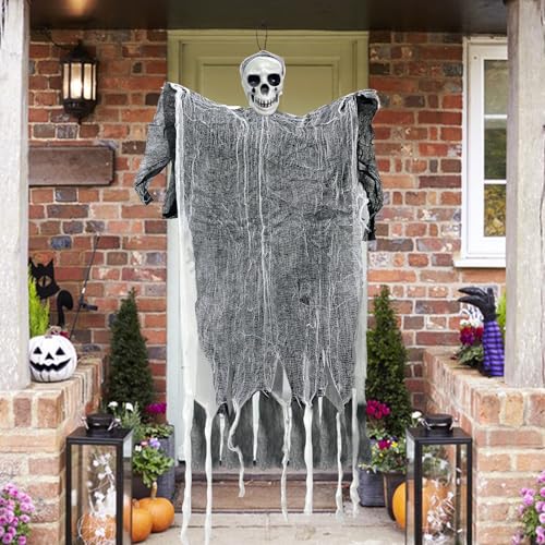 Felicify Halloween Skelett Deko, 90CM Halloween Deko Outdoor Gruselig, Halloween Deko Hängend, Halloween Deko Tür, Halloween Skelett Lebensgross, Halloween Hängedekoration Skeleton Ghost, Grusel Deko von Felicify