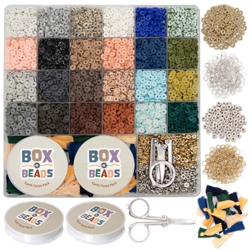 Box-O-Perlen, Heishi-Perlen aus Polymer-Ton, für Armbänder und Schmuckherstellung, DIY-Armbandherstellungs-Set für Kinder und Jugendliche im Alter von 8–12 Jahren, 24 Erdfarben, 6 mm Perlen, 6000 von Felix LeChef