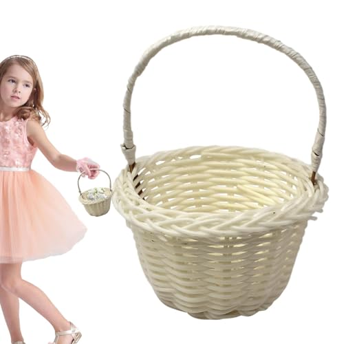 Fellflying -Gewebte Körbe, gewebter Blumenkorb, Rattan-Korb mit Griff, Blumenmädchen-Korb für Hochzeiten, kleine Puppen-Picknickkörbe, Süßigkeitenkorb für Hochzeitsfeier von Fellflying