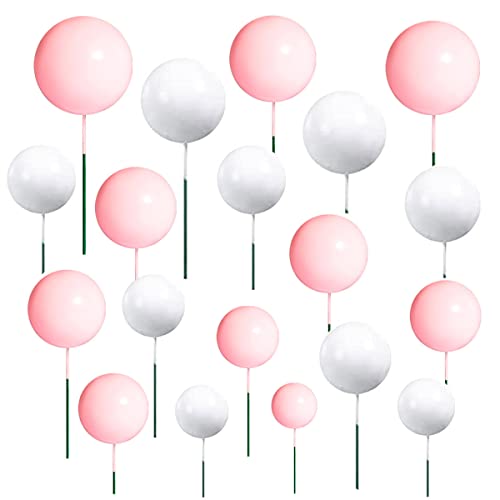 66 Stück Kuchendekoration Mini-Luftballons Cupcake Topper DIY Kucheneinsatz Topper Schaumstoff-Kuchenbälle Kuchendekorationen für Hochzeitstag, Babyparty, Geburtstag, Partyzubehör (Rosa Weiß) von Fellibay