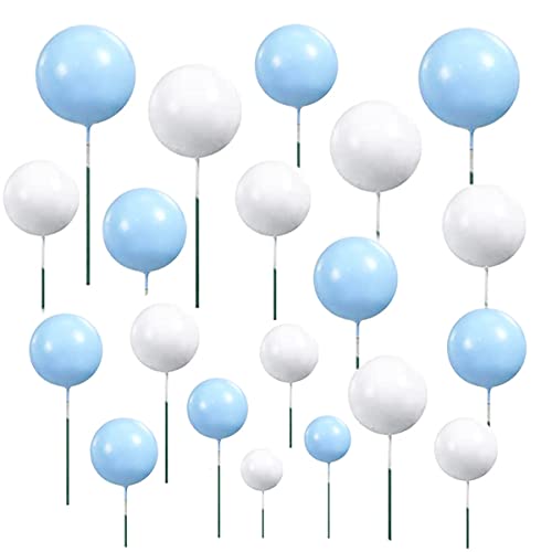 66 Stück Kuchendekoration Mini-Luftballons Cupcake Topper DIY Kucheneinsatz Topper Schaumstoff-Kuchenbälle Kuchendekorationen für Hochzeitstag Babyparty Geburtstag Party Zubehör (blau, weiß) von Fellibay