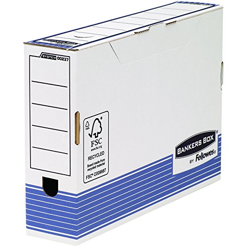 Bankers Box 0023701 Archivbox, Endablage, einfacher Aufbau, Blätter, Rücken 80 mm, Weiß / Blau von Fellowes