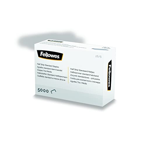 Fellowes Heftklammern 26/6 mm für Half-Strip/Halbstreifen-Heftgeräte – Packung mit 5000 Stück – Silber von Fellowes