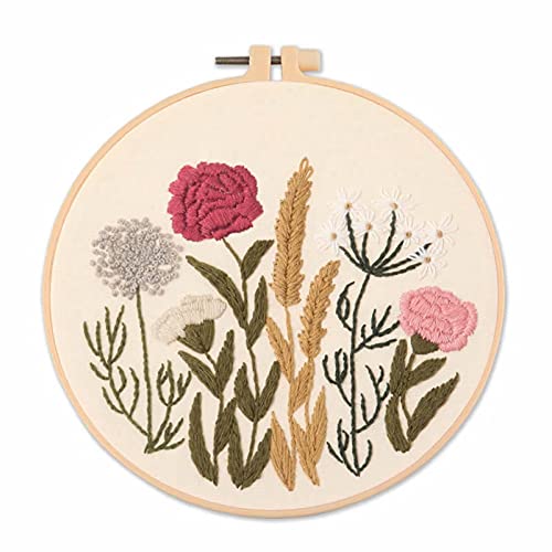 Feltsky Wilde Blume Stickset für Anfänger mit 20cm Stickrahmen, Fäden, Nadeln, Anleitung, Stickerei-Starter-Kits (A) von Feltsky