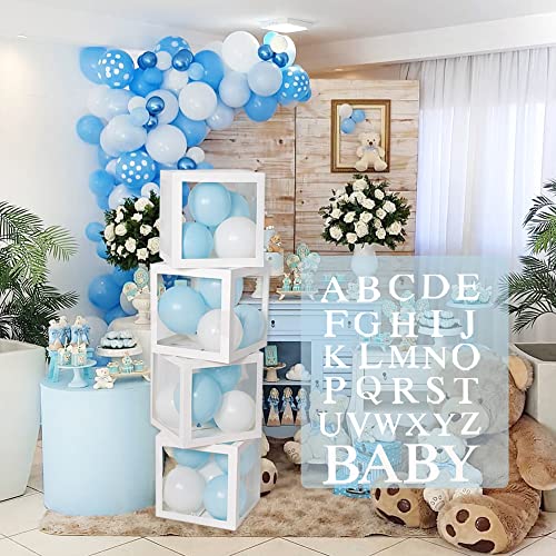 Babyparty Dekoration Ballonboxen - 4Pcs Weiße Transparente Luftballon Boxen mit 30 Buchstaben BABY + A-Z für Jungen Mädchen Baby Shower, Geburtstag Party Hintergrund, DIY Namenskombination von FengRise