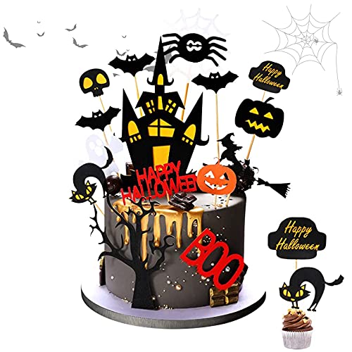 15 Stücke Halloween Cupcake Topper, Tortendeko Halloween, Halloween Kuchen Deko, Halloween Picks, Halloween Papier Cupcake Topper, Picks Spinnen Cake Dekoration für Happy Halloween Party von Fengguock