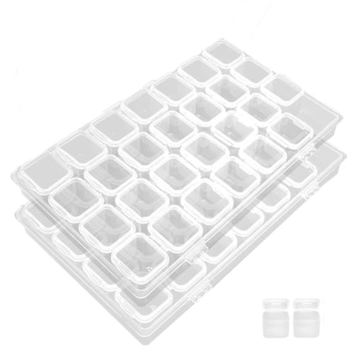 Fengguock Fächer Kunststoff Dosen,2 Pack 28 Einstellbar Aufbewahrungsboxen Plastik Sortimentsboxen,für Kleinteile Klare Schmuck Sortierboxen,Werkzeugbehälter Schmuck Organizer,Unabhängiges Netz von Fengguock