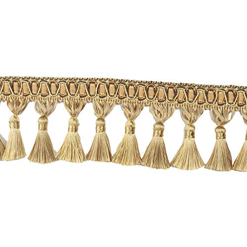 Fenghuangwu Handgefertigte Quasten-Fransenbordüre, 9,9 cm Durchmesser, Gold, Polyester, Verspielt, für DIY-Vorhang, Tischdecke, Heimdekoration von Fenghuangwu