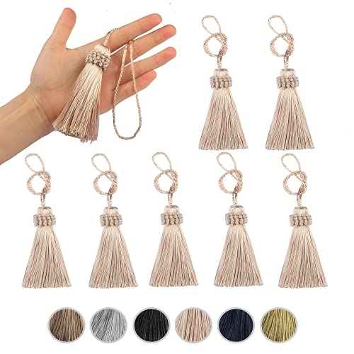 Fenghuangwu Set mit 8 eleganten Polyester-Quasten, bunte Bastelquasten, Charms, Schlüsselquaste, DIY-Zubehör (Beige) von Fenghuangwu