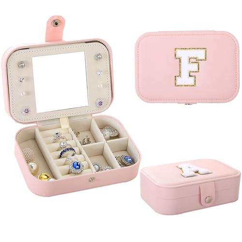 Fengligoo Schmuckkästchen mit Initial F, Reise-Schmuckkästchen mit Spiegel, PU-Leder-Schmuckschatulle für Reisen, personalisiertes Geburtstagsgeschenk für Frauen und Mädchen, JEBOXXX-T1905 von Fengligoo