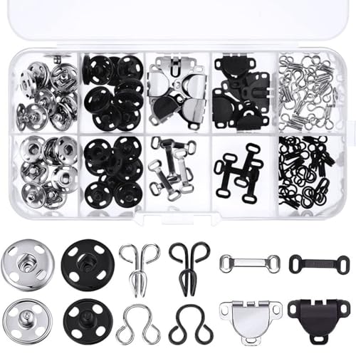 Fenglin-joy 100 Stück Haken Verschluss,50 Paar Druckknöpfe Hosenhaken BH-Haken Nähen Haken für Rock, BH, Hose, Kleid, Nähen, Basteln von Fenglin-joy