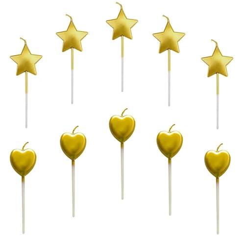 5 pcs Sternform Geburtstagskerzen,5 pcs Herz Geburtstagskerze,Cake Topper Dekorationen Geburtstagskerzen Metallisch Kuchen Kerzen für Kinder Geburtstag Hochzeit Party (Gold) von Fenglin-joy