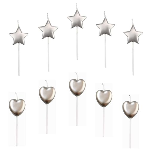 5 Pcs Bougie d'Anniversaire en Cœur,5 Pcs Bougies en Forme D'étoile,Bougies D'anniversaire Métalliques Bougies de Gâteau pour Fête D'anniversaire et Mariage, Argenté von Fenglin-joy