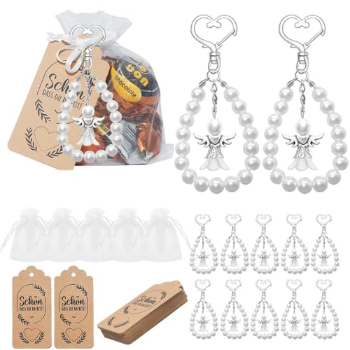 Fenglin-joy Schutzengel Anhänger,10 Stück Schutzengel Schlüsselanhänger Engel Anhänger mit Organza Tasche und Kraftpapier Etikett für Baby Shower Favours Hochzeit Favours Party Favours von Fenglin-joy