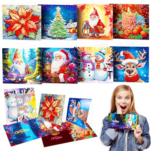 8 Stück 5D DIY Weihnachts Diamond Painting mit Diamantmalwerkzeugen und Umschlägen, 5D Diamant Painting Weihnachten, Diamond Painting Weihnachten, Geschenke für Weihnachten Freund von Fengxunzmm