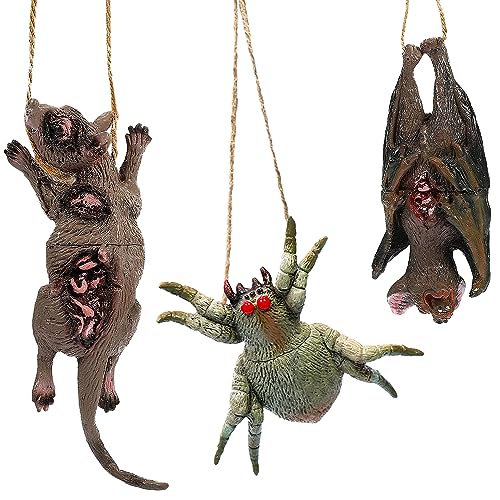 Halloween Gruselige Blutige Ratte,Halloween Spukhaus Hängende Schläger,Halloween Requisiten Hängende Tiere,Halloween Hängen Dekor Fledermaus Spinne Maus,Halloween Deko Outdoor,Halloween Türdeko von Fengxunzmm