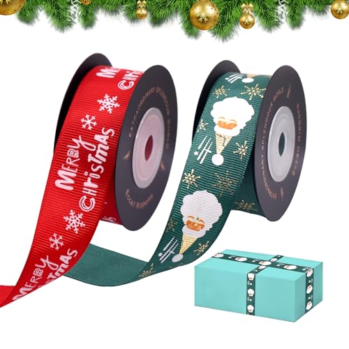 Fengyang Weihnachtsbändchen, Weihnachtsmotiv Stoffband Geschenkband Weihnachten Weihnachten Geschenkband Satinband, 2 Rollen 20 Yards Schleifenband Weihnachtenzum Geschenk Verpackung, 25 mm Breit (B) von Fengyang