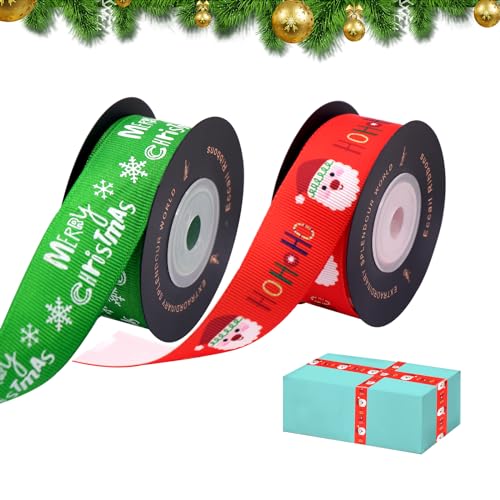 Fengyang Weihnachtsbändchen, Weihnachtsmotiv Stoffband Geschenkband Weihnachten Weihnachten Geschenkband Satinband, 2 Rollen 20 Yards Schleifenband Weihnachtenzum Geschenk Verpackung, 25 mm Breit (A) von Fengyang