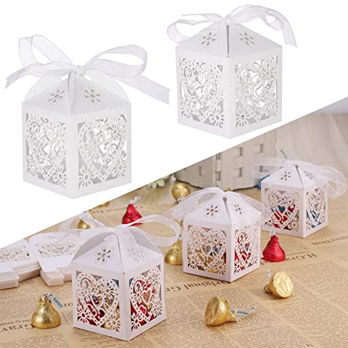 Fentar Geschenkbox Hochzeit, 50 Stück Schachtel gastgeschenk box Kartonage klein Süßigkeiten Kartons Bonboniere Kasten, Tischdeko Favous Box für Party Feier Geburtstag Dekoration(5x5x7cm) von Fentar