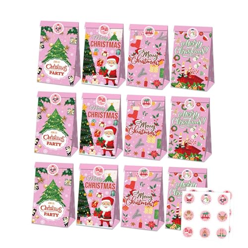 Fenteer 12 Stück Weihnachtsgeschenk-Papiertüten, Weihnachts-Geschenktüten, mit Aufklebern, Mehrzweck-Verpackungstüten, Geschenktüten, Party-Geschenktüten, Style C von Fenteer