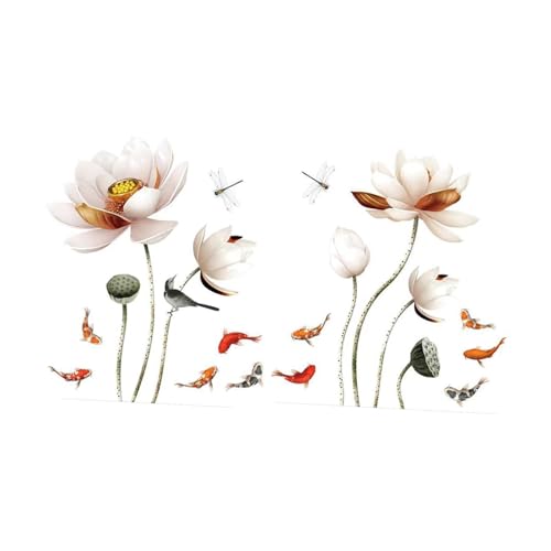 Fenteer 2X Lotus Wandaufkleber Blume Wandtattoo Accessoire Vielseitig einsetzbar Elegante Wanddekoration Kunst Wandbild für TV Hintergrund Schlafzimmer Küche von Fenteer