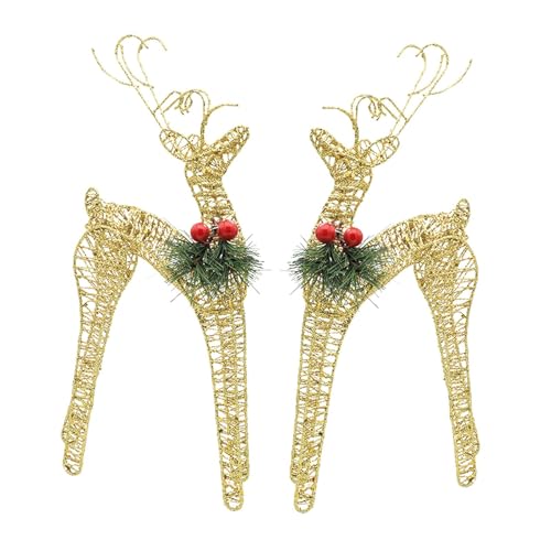 Fenteer 2X Rentier Dekore Beleuchtete Hirschfiguren Weihnachten Rentiere Tisch Weihnachtsdekoration Hof Ornament für Party Wohnzimmer, Gold von Fenteer