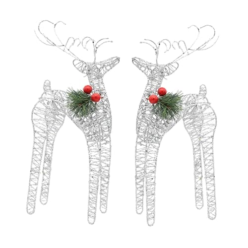 Fenteer 2X Rentier Dekore Beleuchtete Hirschfiguren Weihnachten Rentiere Tisch Weihnachtsdekoration Hof Ornament für Party Wohnzimmer, Silber von Fenteer