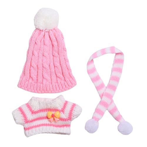 Fenteer 3 x Modepuppen-Pullover und Mütze, Schal, Kostümzubehör, handgefertigte Kleidung für 15–17 cm große Puppen, Rosa von Fenteer