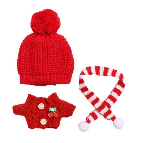 Fenteer 3 x Modepuppen-Pullover und Mütze, Schal, Kostümzubehör, handgefertigte Kleidung für 15–17 cm große Puppen, Rot von Fenteer