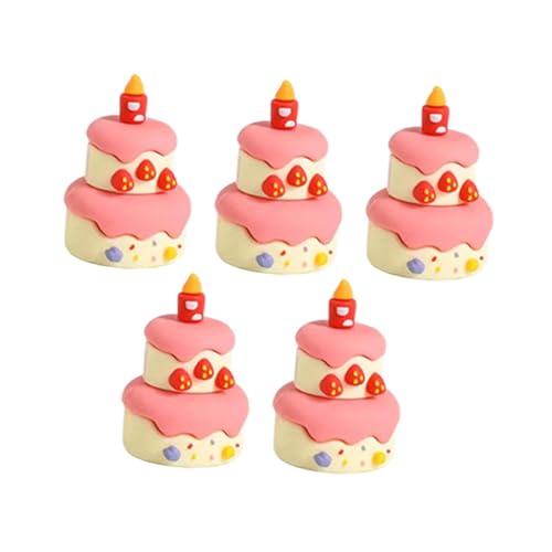 Fenteer 5 Stück Mini-Kuchenornamente, Simulationsmodelle, Partyzubehör, Sammlerstücke, Miniatur-Kuchendekorationen für den Desktop, drinnen und draußen, Erdbeermuster von Fenteer