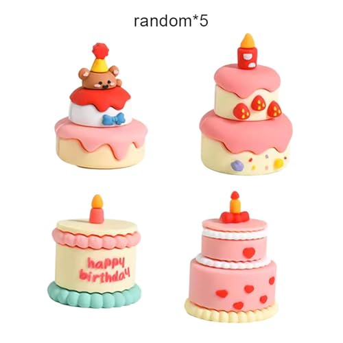 Fenteer 5 Stück Mini-Kuchenornamente, Simulationsmodelle, Partyzubehör, Sammlerstücke, Miniatur-Kuchendekorationen für den Desktop, drinnen und draußen, Gemischtes Paket von Fenteer