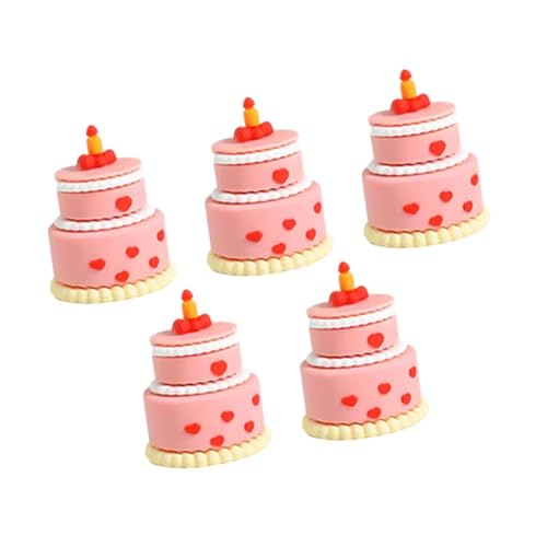 Fenteer 5 Stück Mini-Kuchenornamente, Simulationsmodelle, Partyzubehör, Sammlerstücke, Miniatur-Kuchendekorationen für den Desktop, drinnen und draußen, Herzmuster von Fenteer