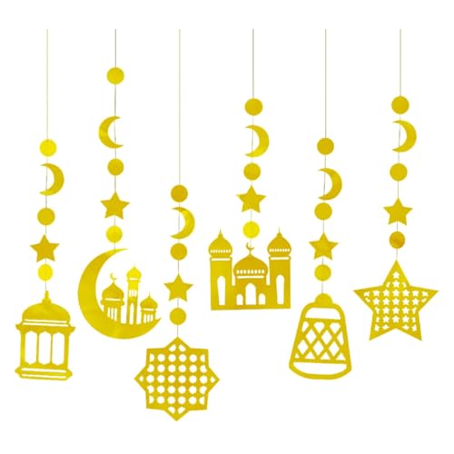 Fenteer 6 Teile Ramadan Eid Dekoration Streamer Hängende Wanddekoration Hintergrund Ramadan Mubarak Party Banner für Babypartyparty, Gold von Fenteer