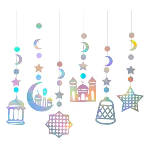 Fenteer 6 Teile Ramadan Eid Dekoration Streamer Hängende Wanddekoration Hintergrund Ramadan Mubarak Party Banner für Babypartyparty, Silber von Fenteer