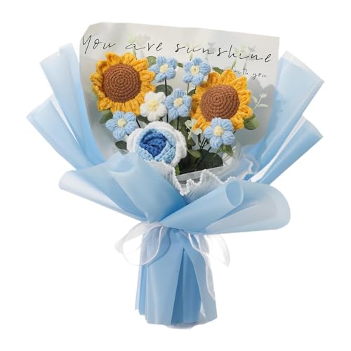 Fenteer Fertigte Häkelblume Blumenstrauß erhalten Blumenhome Tisch Herzstück Desktop Künstliche Blume für Thanksgiving, Blau von Fenteer