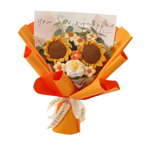 Fenteer Fertigte Häkelblume Blumenstrauß erhalten Blumenhome Tisch Herzstück Desktop Künstliche Blume für Thanksgiving, Orange von Fenteer