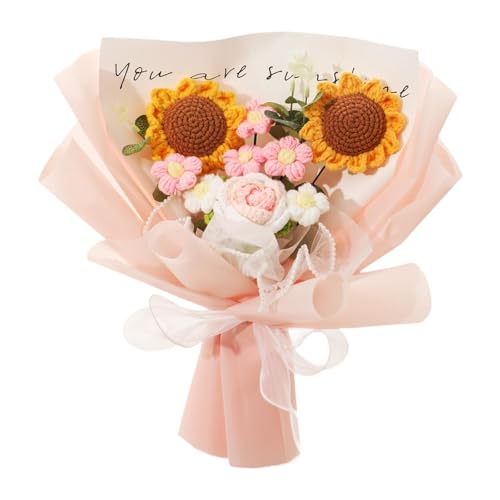 Fenteer Fertigte Häkelblume Blumenstrauß erhalten Blumenhome Tisch Herzstück Desktop Künstliche Blume für Thanksgiving, Rosa von Fenteer