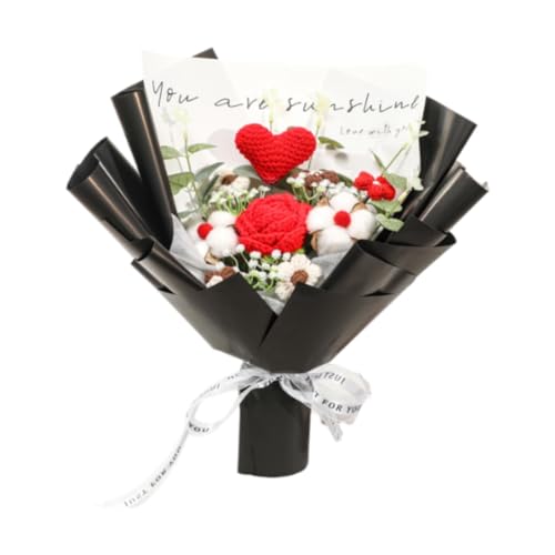 Fenteer Häkelblumen Bouquet handgefertigtes künstliches Rosenblumen -Heimdekor für Geburtstagsfest Valentinstag Thanksgiving Hochzeit, Rote Blumen von Fenteer