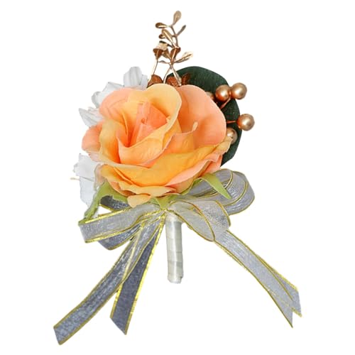 Fenteer Hochzeit Boutonniere, Blumen Bräutigam Boutonniere, Braut Boutonniere, Künstliche Rose Boutonniere Brosche Anstecknadel für Anzug, Orange von Fenteer