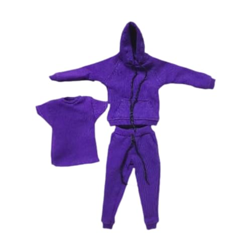 Fenteer Kleidung für Figuren im Maßstab 1/12, Kapuzenpullover und Hose für Puppen, Lernspielzeug, handgefertigt, Rollenspiel, Actionfiguren, T-Shirt, Lila von Fenteer