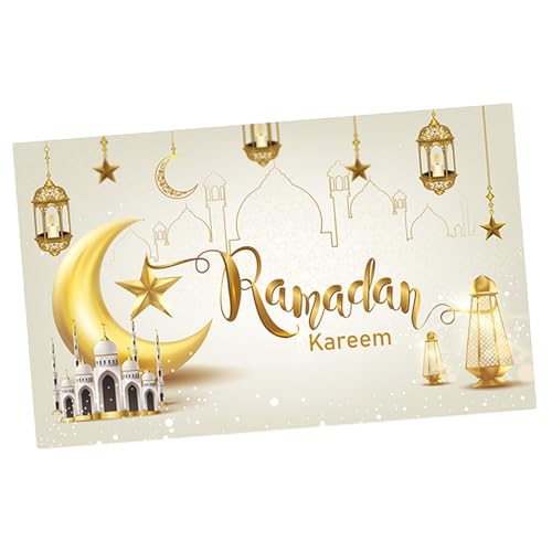 Fenteer Mubarak-Hintergrund, Dekoration, Eid Mubarak-Banner, Ramadan-Hintergrund, Tuch, Ramadan-Fotohintergrund für Hinterhof, Rasen, großes Event, Beige von Fenteer